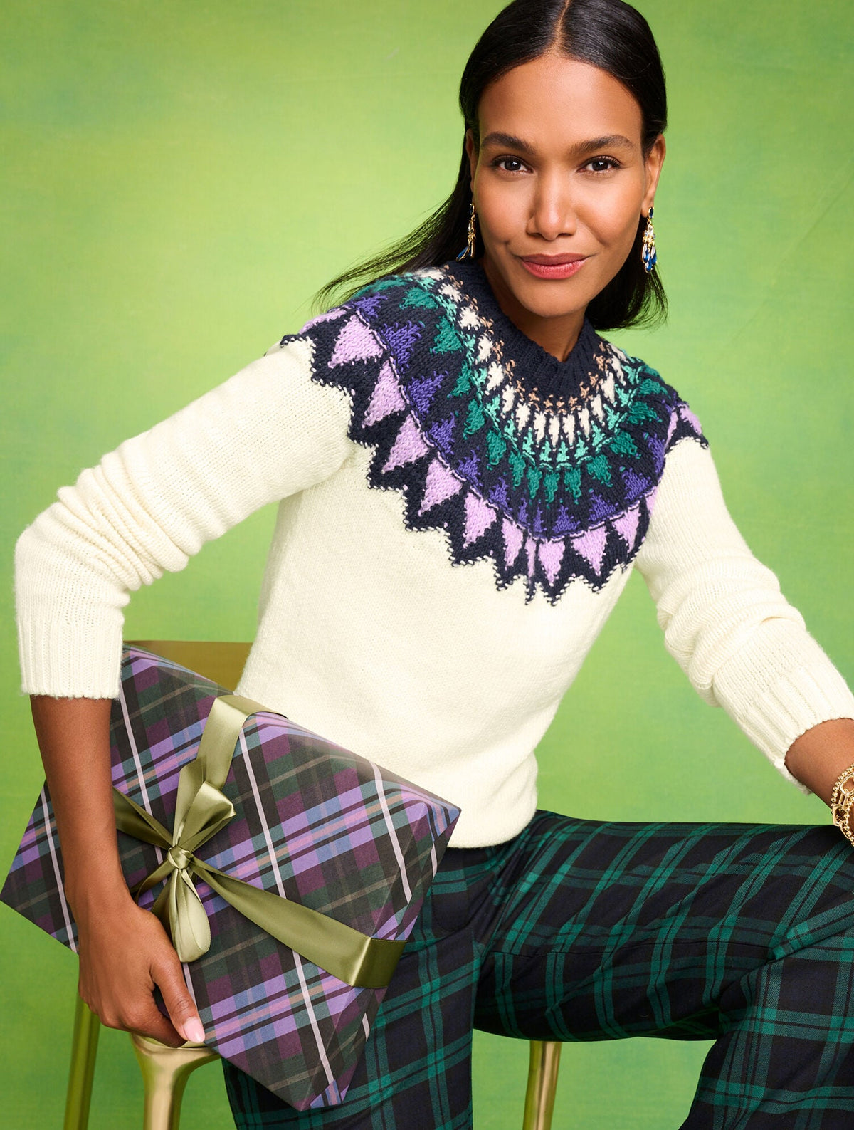 TEXTURED FAIR ISLE YOKE SWEATER | Talbots