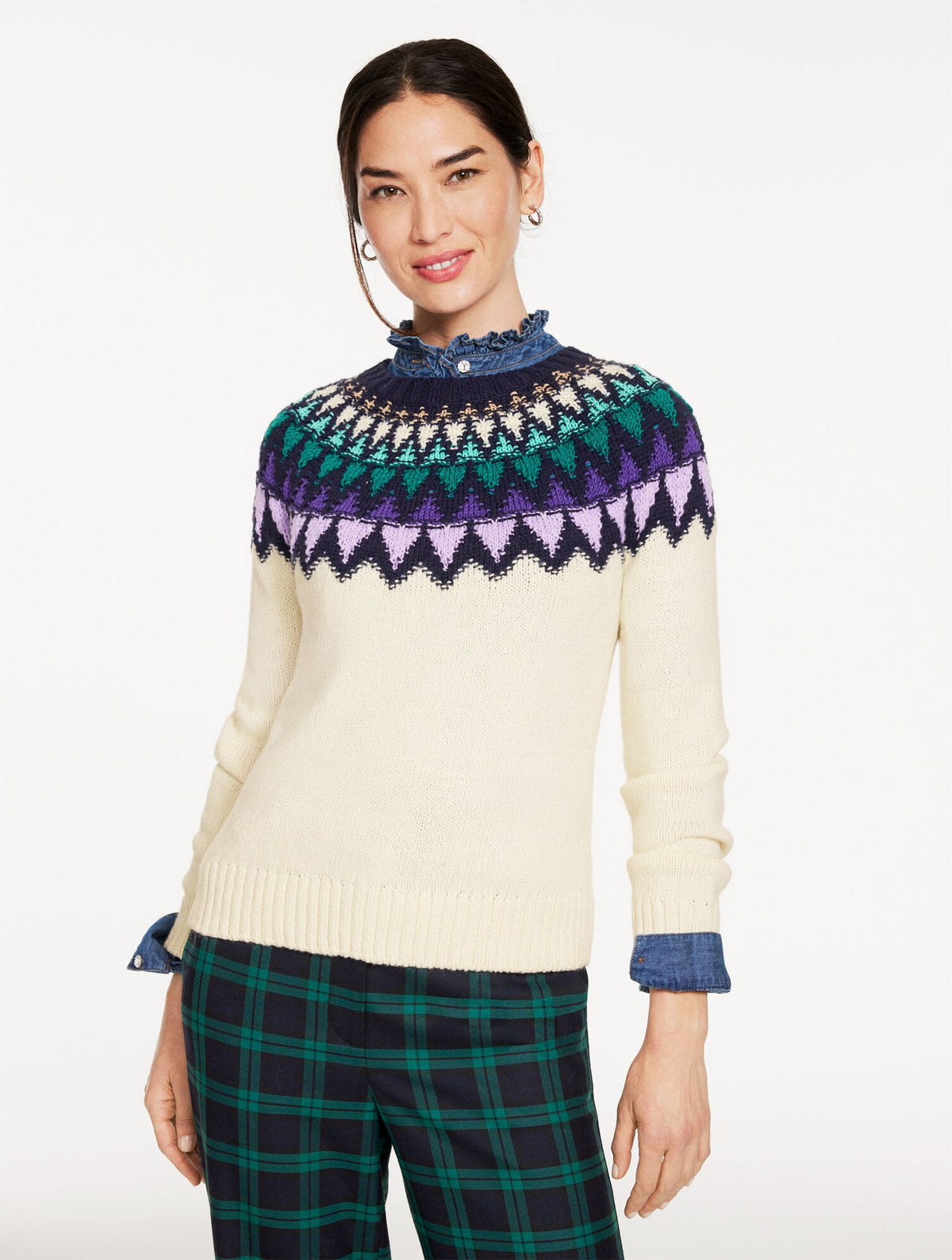 TEXTURED FAIR ISLE YOKE SWEATER | Talbots