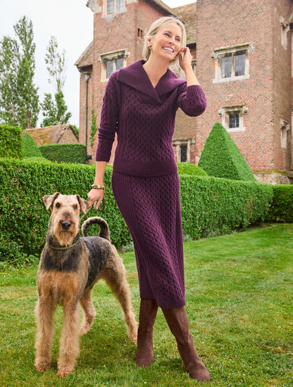 MIXED CABLE SHAWL COLLAR SWEATER | Talbots