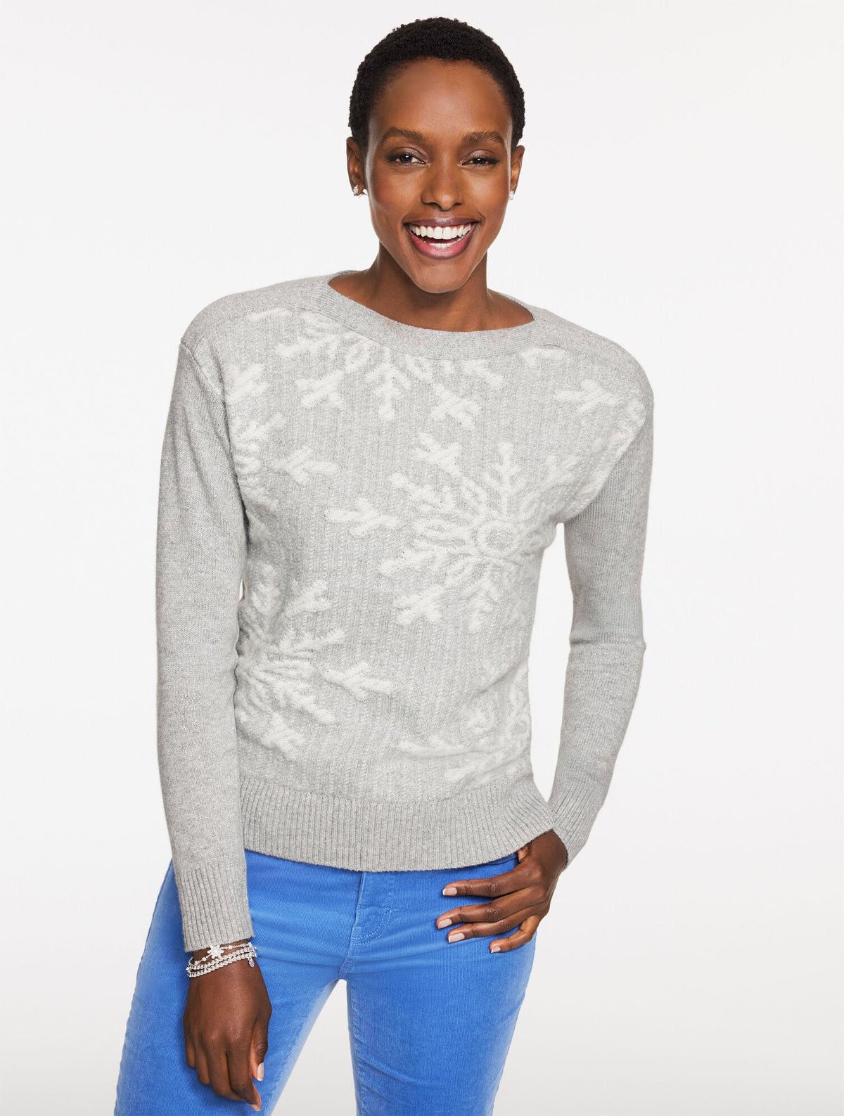 BATEAU NECK PULLOVER - SPARKLE SNOWFLAKE | Talbots