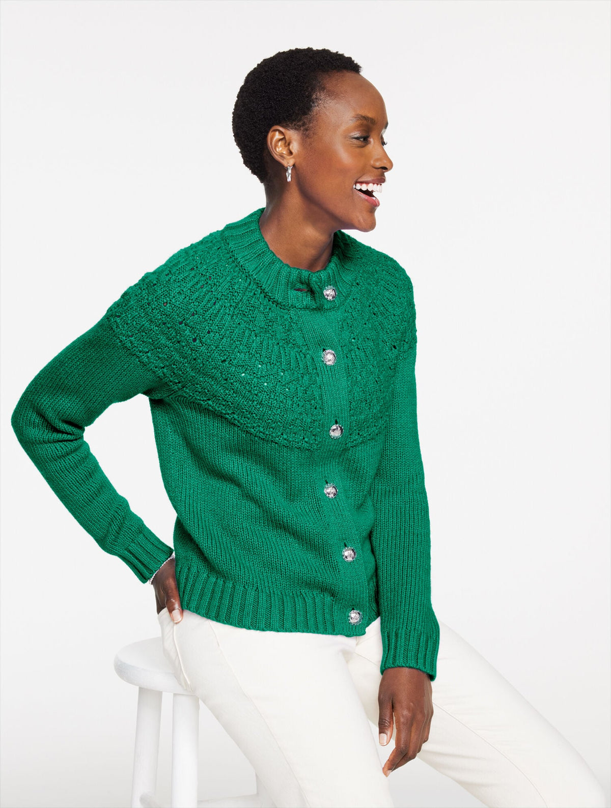 POINTELLE MOCKNECK CARDIGAN | Talbots
