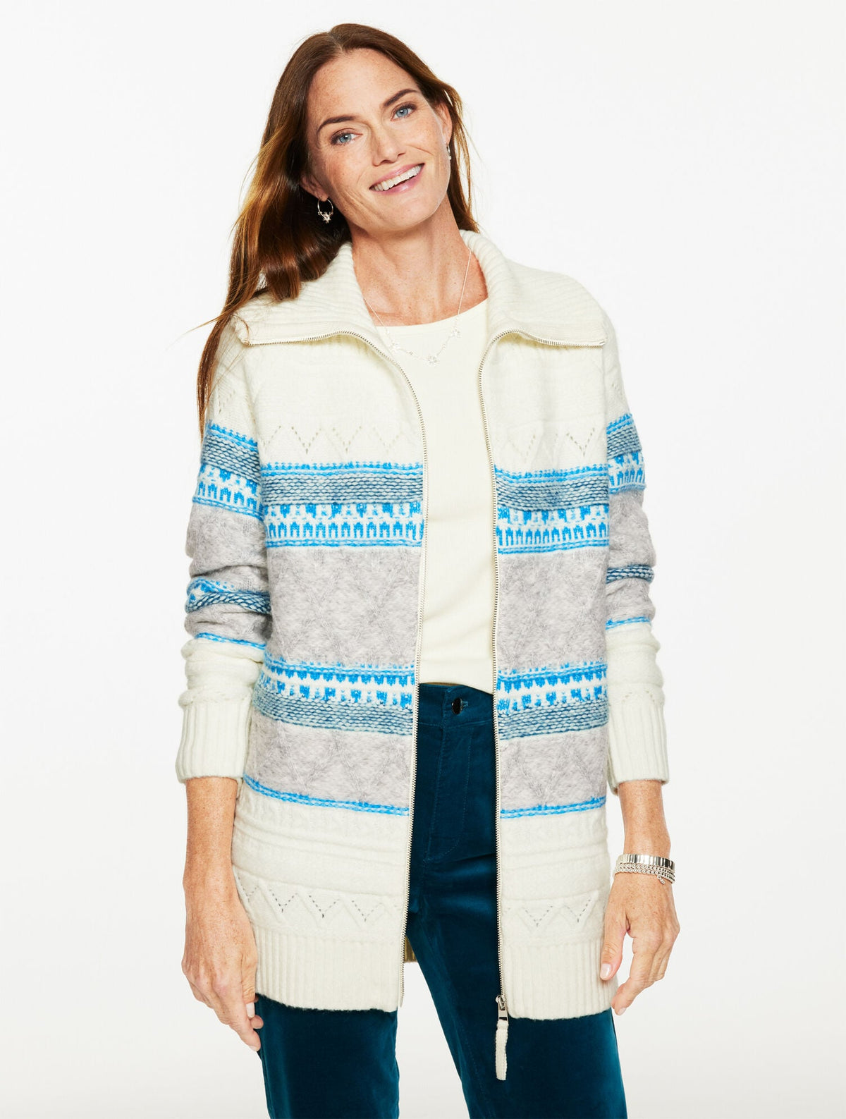MOCKNECK FULL-ZIP CARDIGAN - FAIR ISLE | Talbots