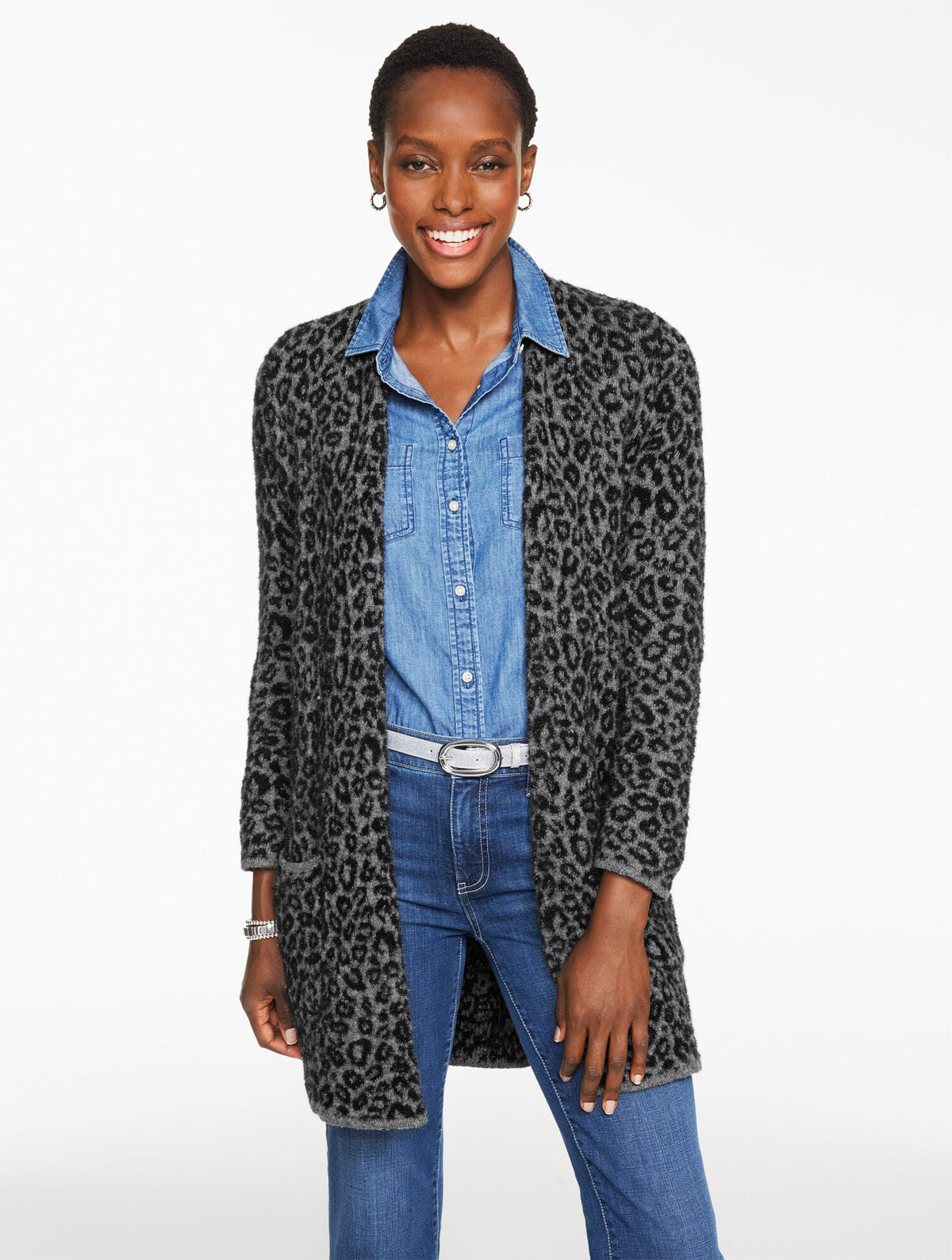 SNOW LEOPARD JACQUARD CARDIGAN | Talbots