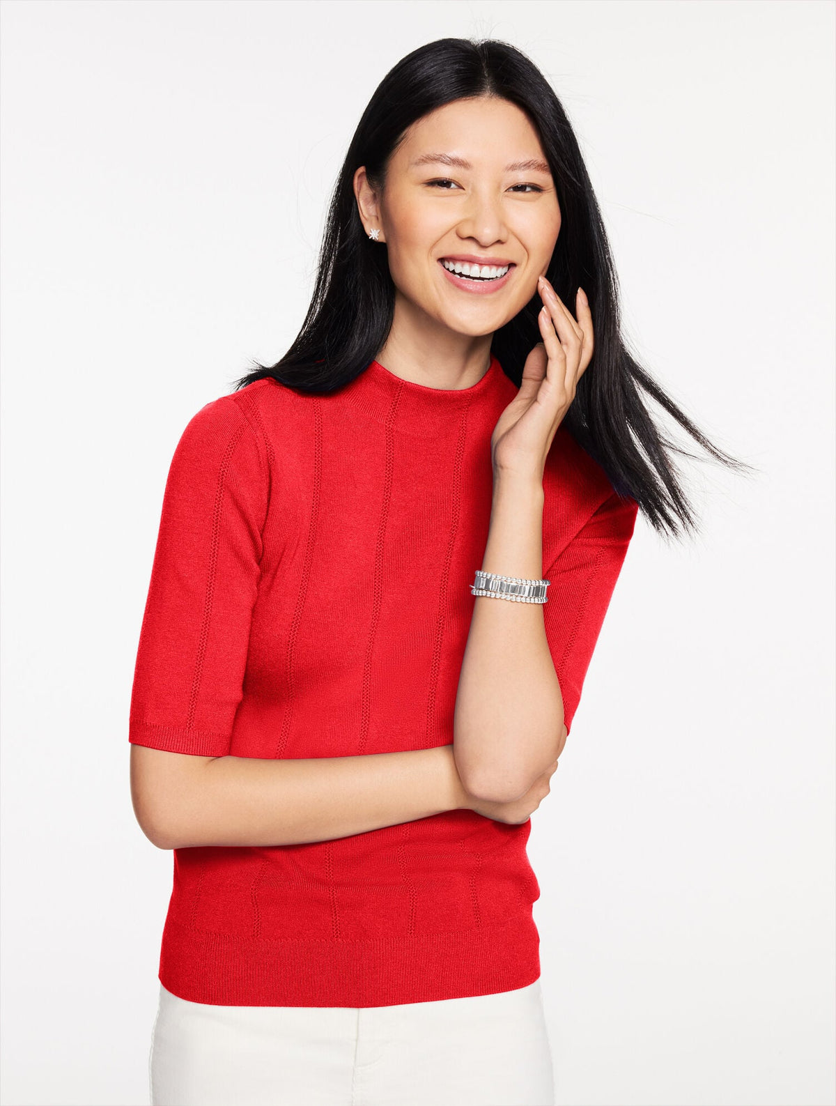 ELBOW SLEEVE MOCKNECK SWEATER | Talbots