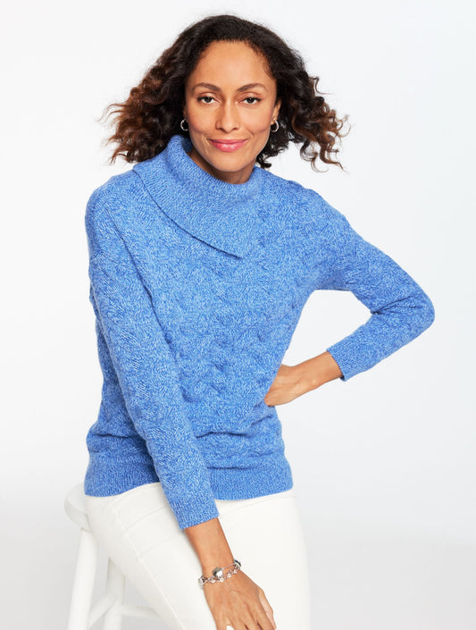 BASKETWEAVE SPLIT NECK SWEATER - MARL | Talbots