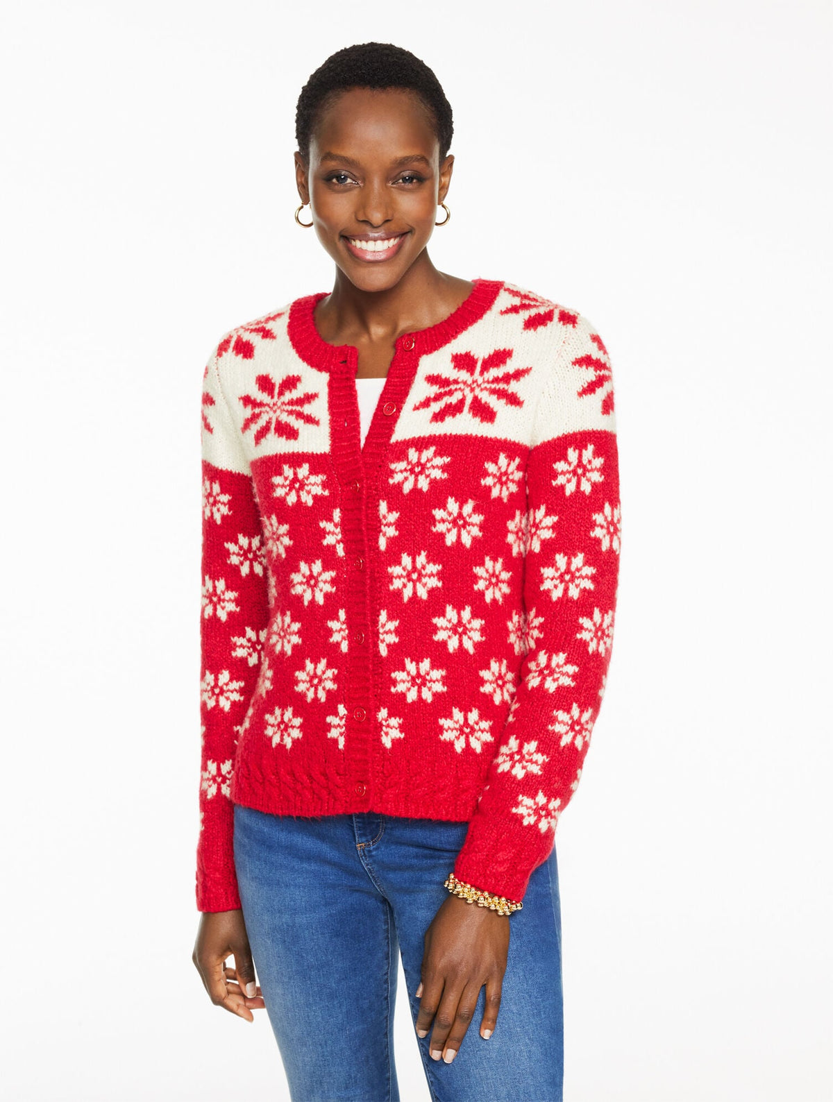 CREWNECK CARDIGAN - SNOWFLAKE FAIR ISLE | Talbots