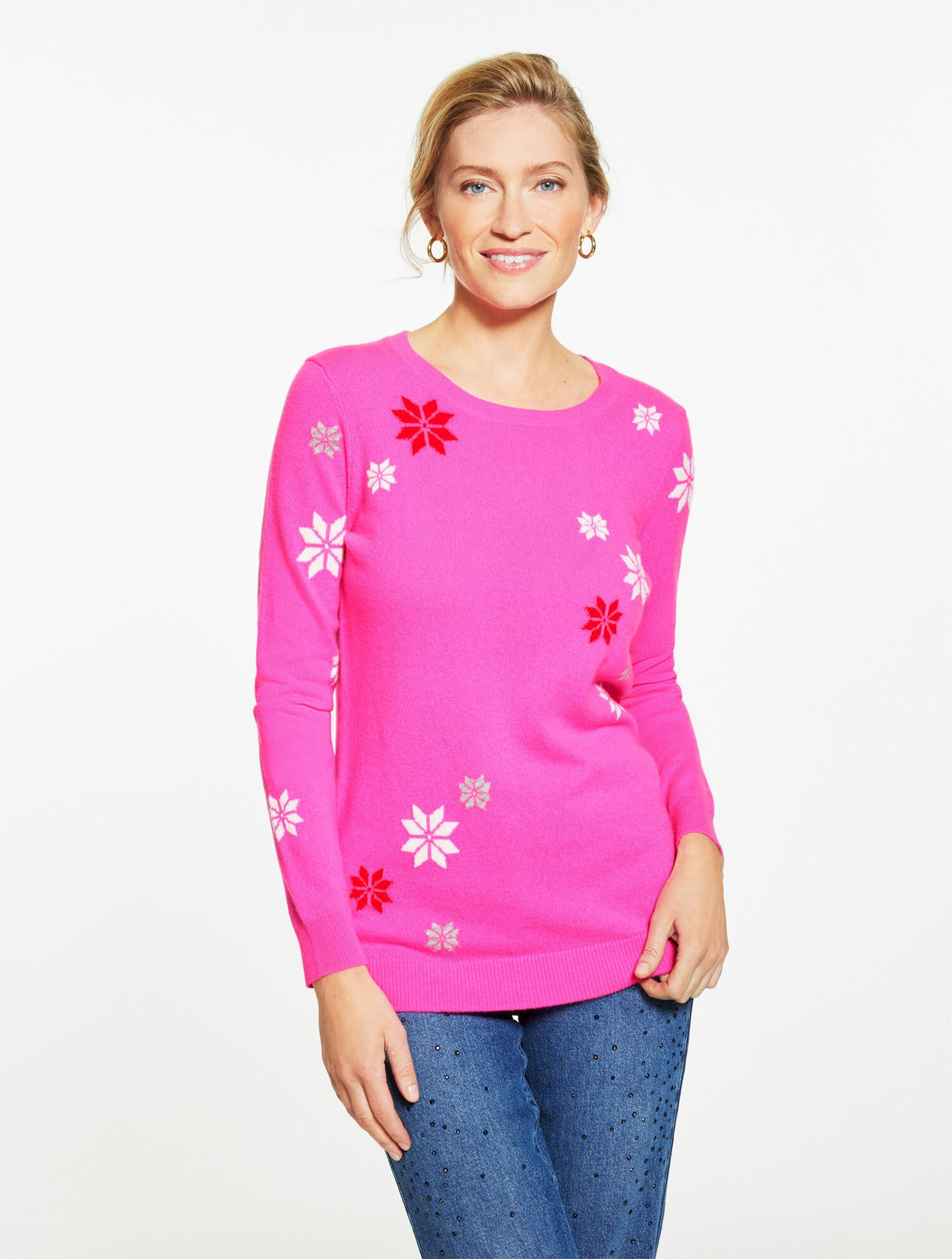 CASHMERE CREWNECK SWEATER - MULTI SNOWFLAKE | Talbots