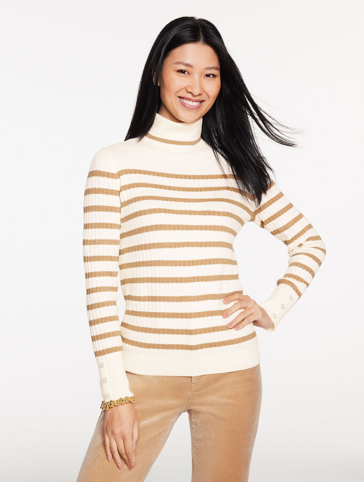 RIBBED TURTLENECK SWEATER - METALLIC STRIPE | Talbots