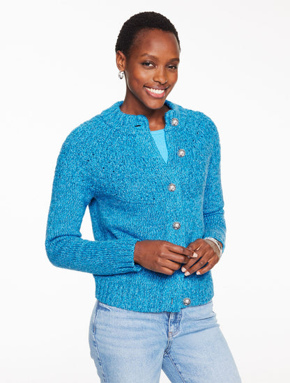 POINTELLE MOCKNECK CARDIGAN - MARL | Talbots