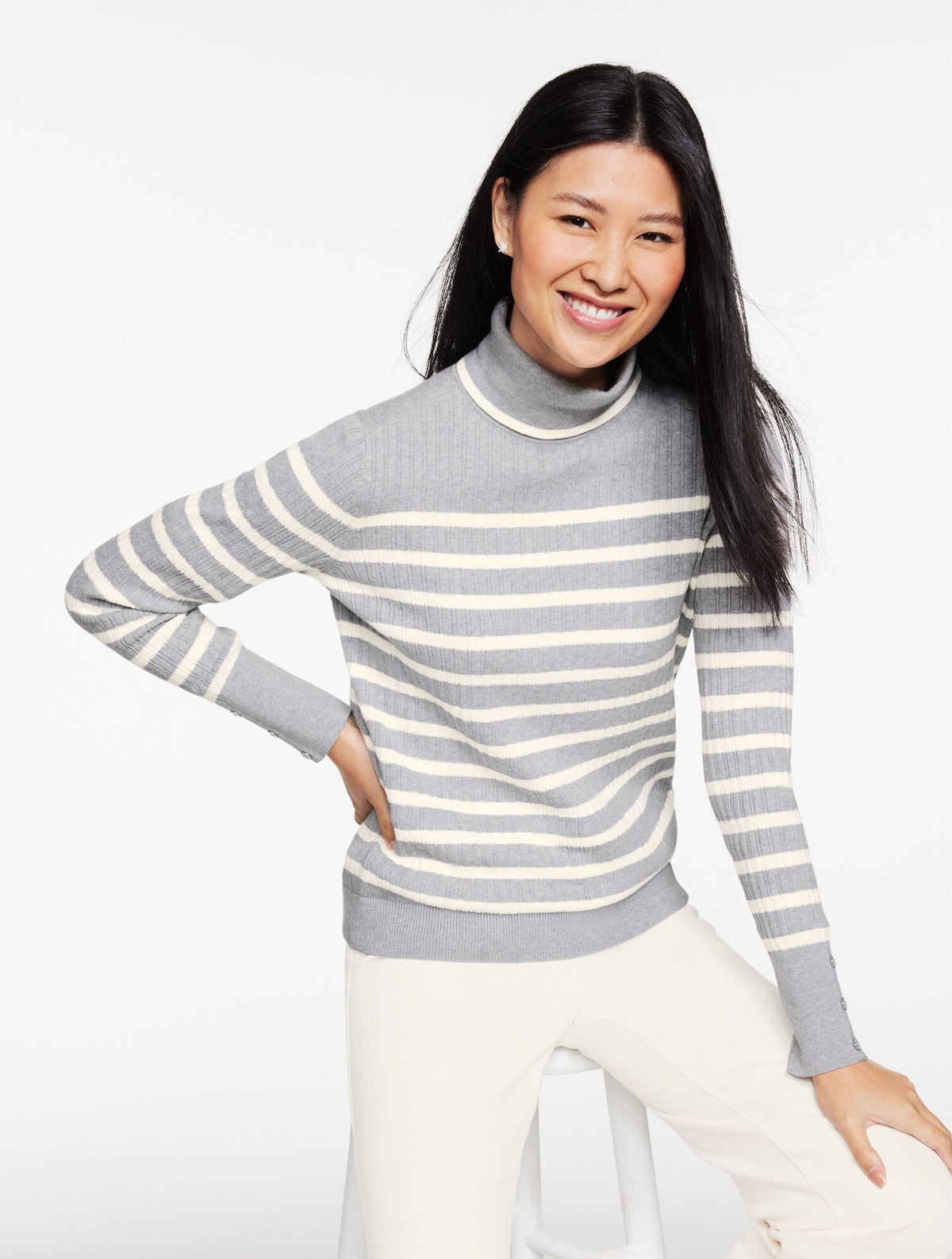 RIBBED TURTLENECK SWEATER - STRIPE | Talbots