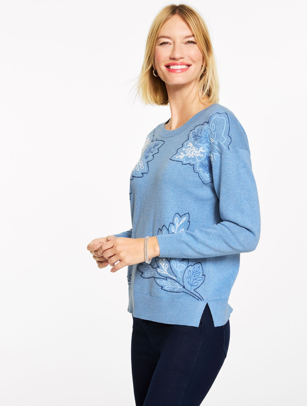 FLORAL EMBROIDERED SWEATER | Talbots