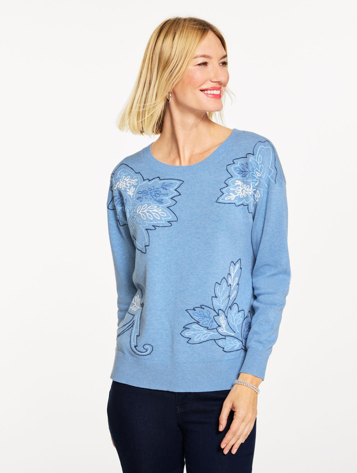 FLORAL EMBROIDERED SWEATER | Talbots