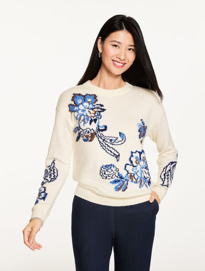 JACOBEAN JACQUARD CREWNECK SWEATER | Talbots