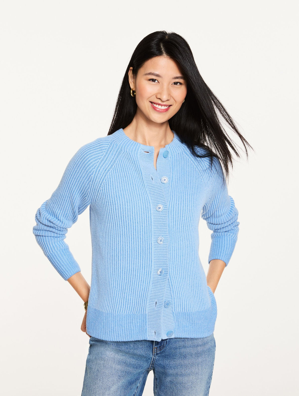 SHAKER STITCH CREWNECK CARDIGAN | Talbots