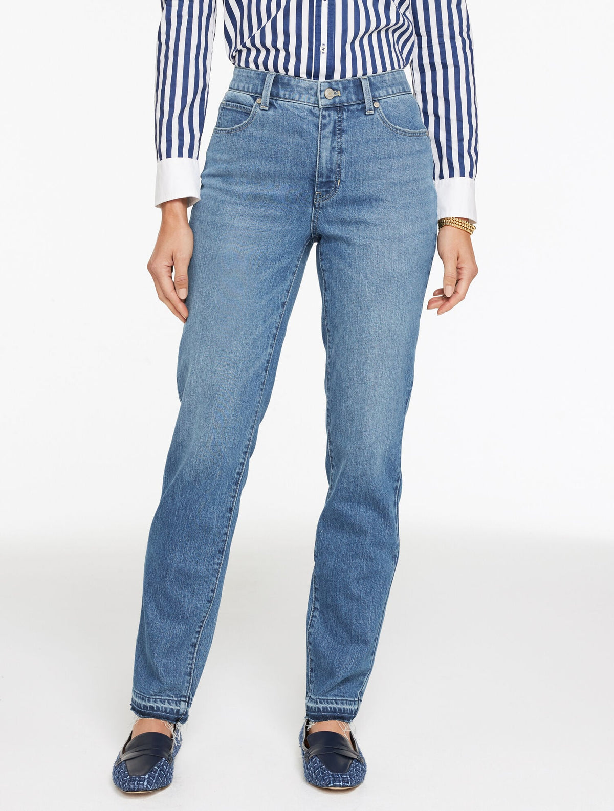 STRAIGHT LEG DROP HEM JEANS - MESEROLE WASH | Talbots