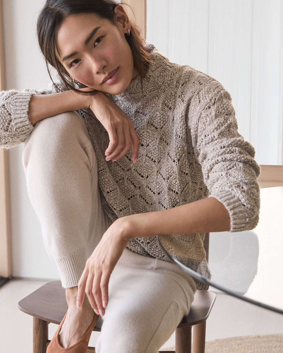 LUREX BLEND POINTELLE CREWNECK SWEATER | Talbots