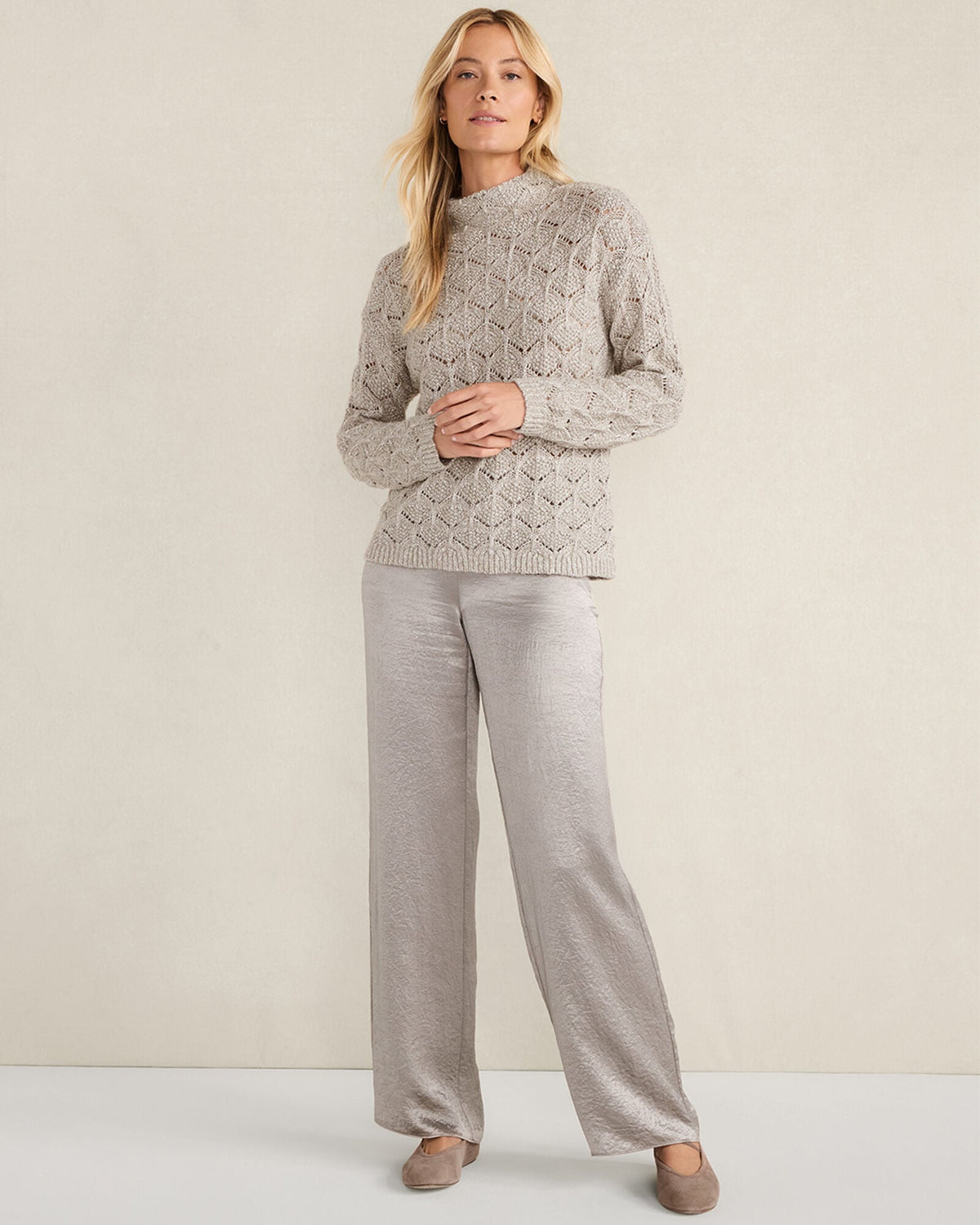 LUREX BLEND POINTELLE CREWNECK SWEATER | Talbots
