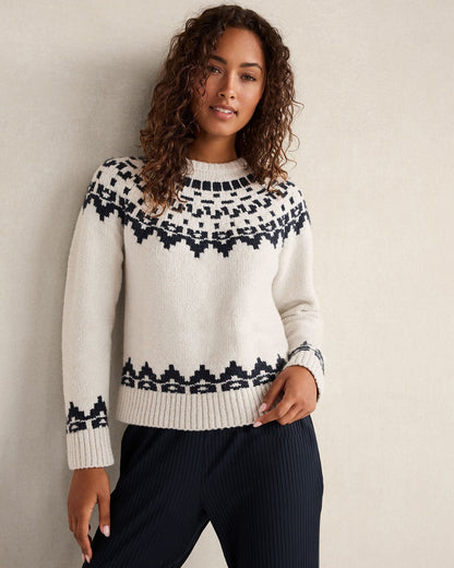 ORGANIC COTTON BLEND JUNEAU FAIR ISLE CREWNECK SWEATER | Talbots