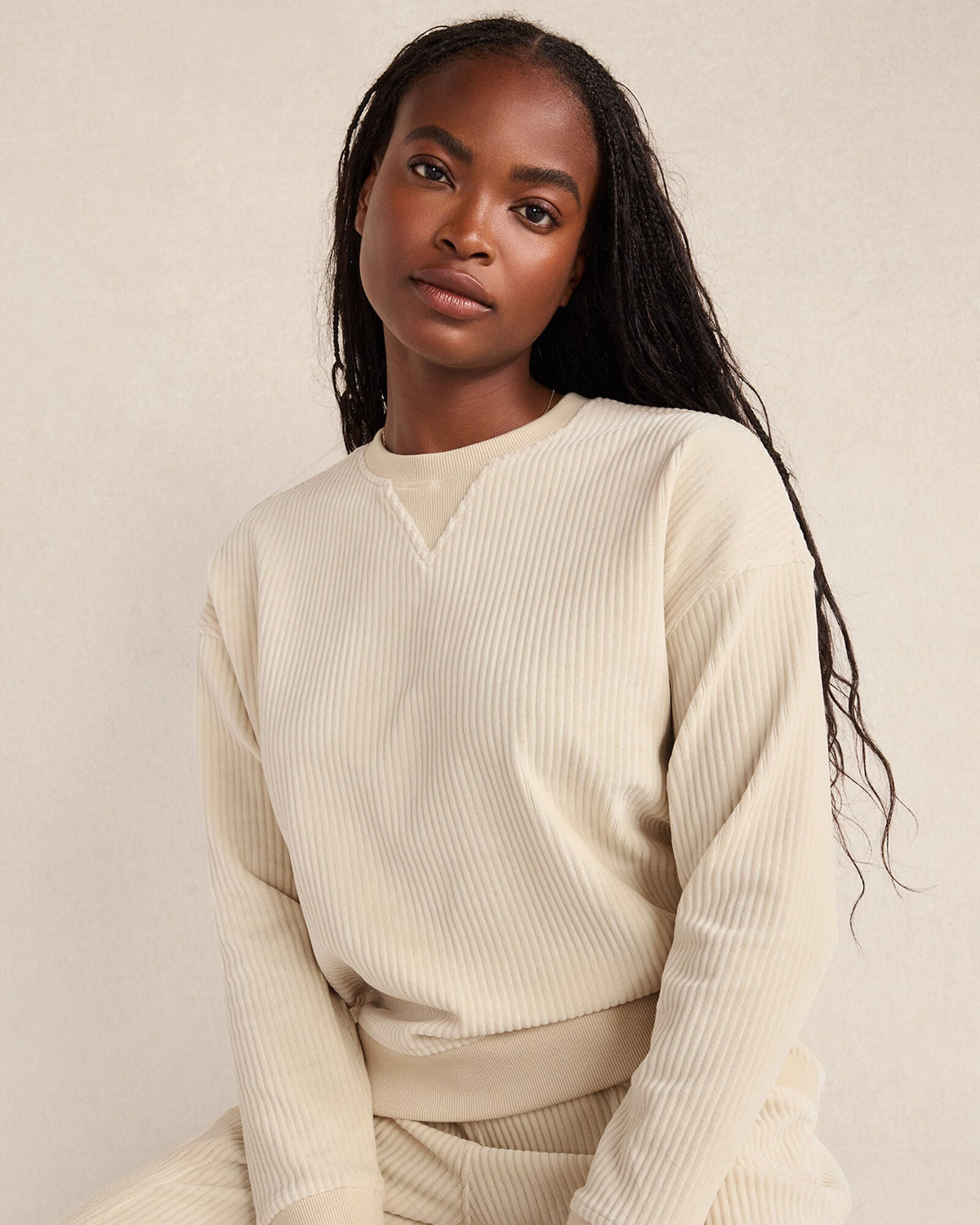 CORDED VELOUR CREWNECK PULLOVER | Talbots