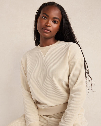 CORDED VELOUR CREWNECK PULLOVER | Talbots