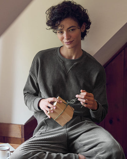 CORDED VELOUR CREWNECK PULLOVER | Talbots