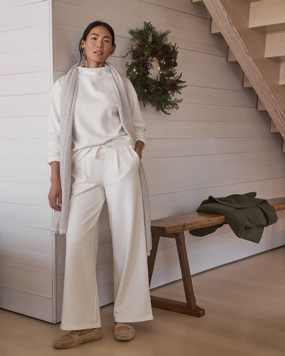 SOFT-BRUSHED FLEECE WIDE LEG PANTS | Talbots