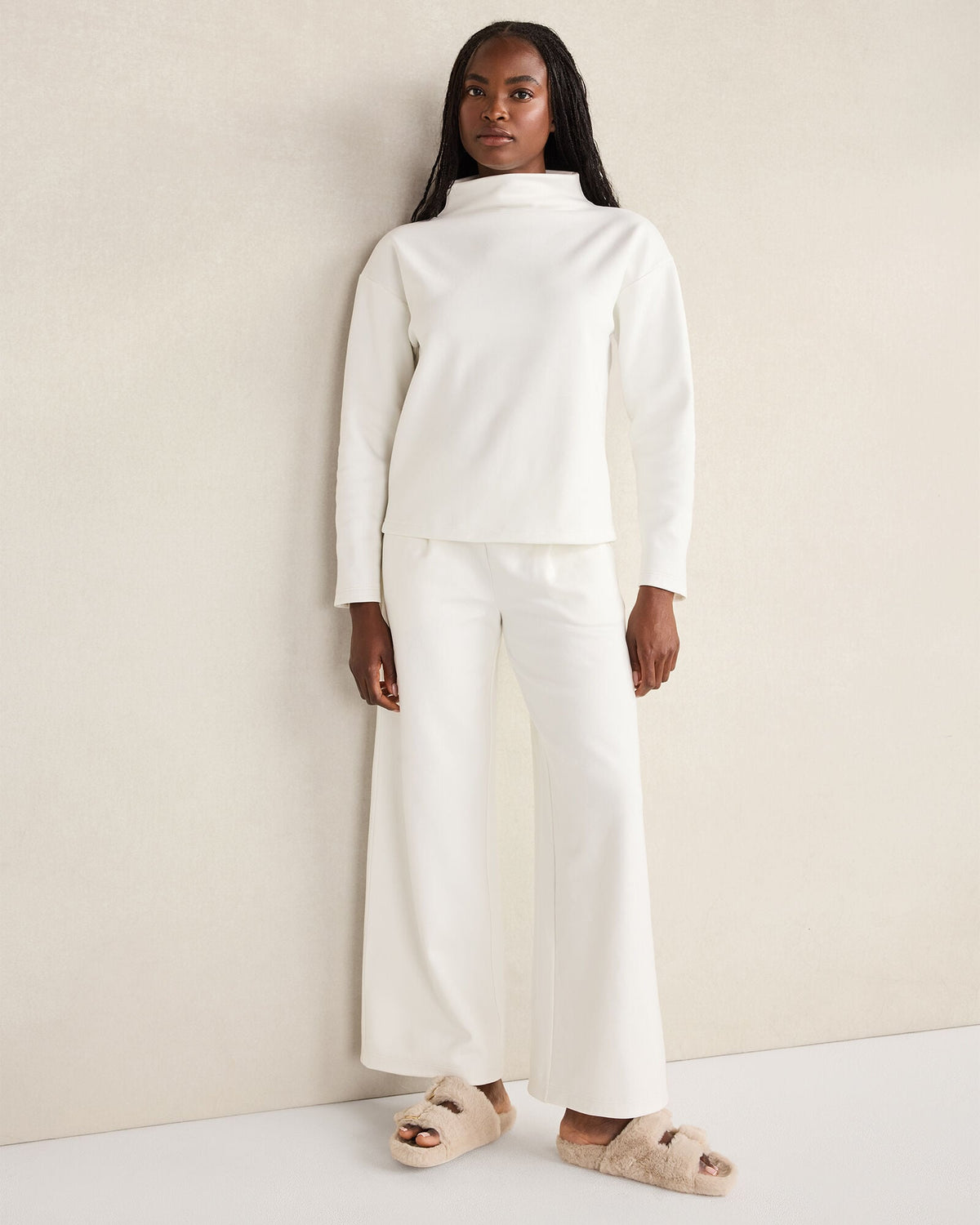 SOFT-BRUSHED FLEECE WIDE LEG PANTS | Talbots