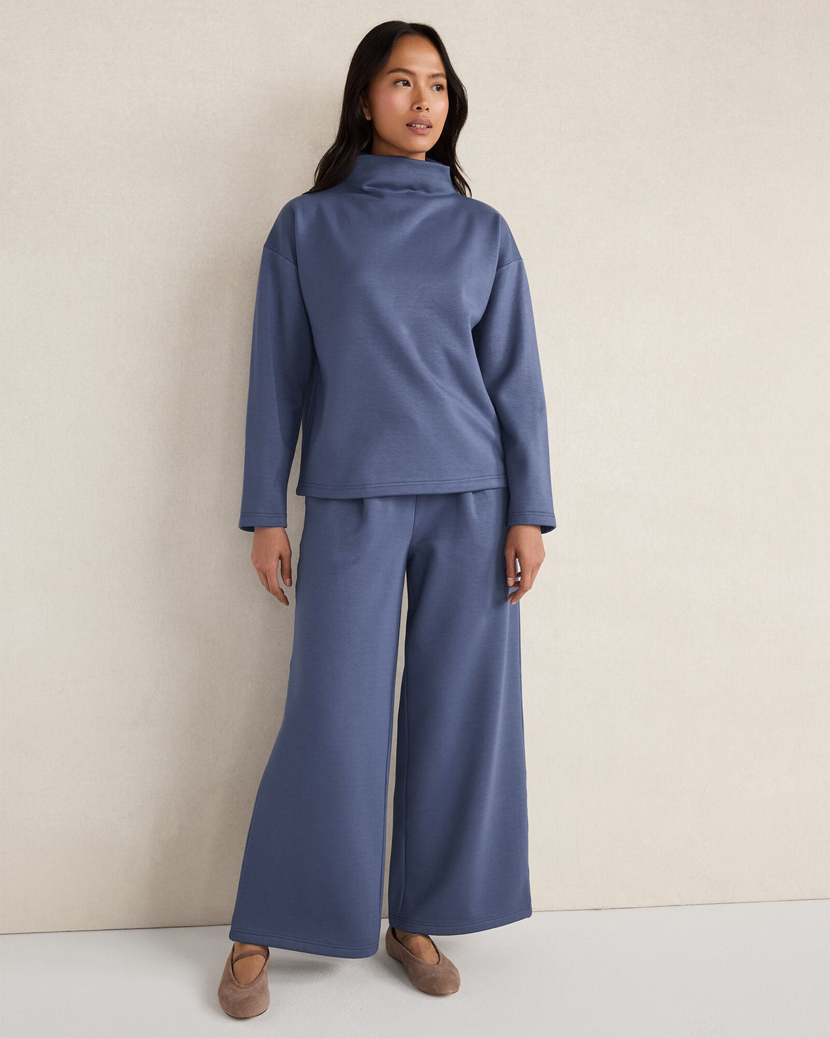 SOFT-BRUSHED FLEECE WIDE LEG PANTS | Talbots