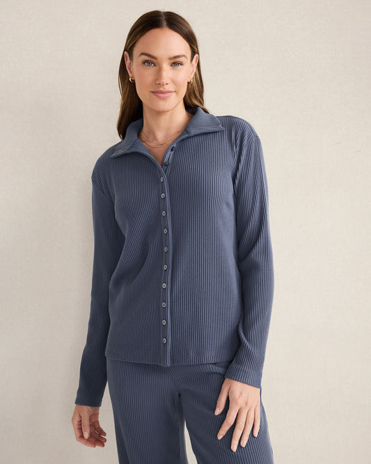 OTTOMAN RIB BUTTON-FRONT TOP | Talbots