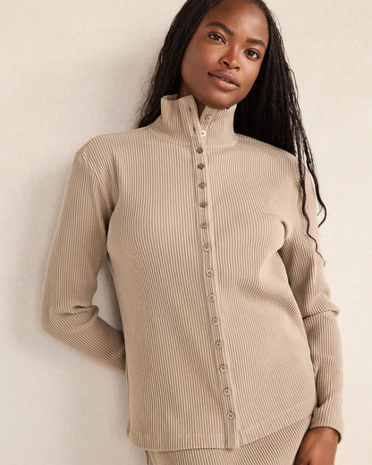OTTOMAN RIB BUTTON-FRONT TOP | Talbots