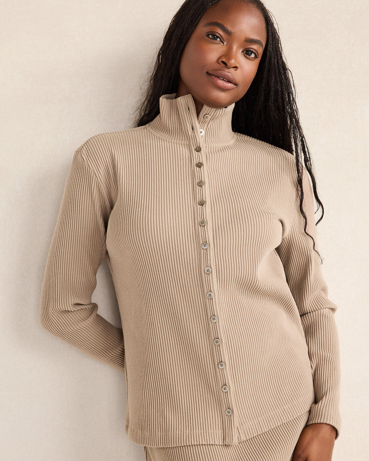 OTTOMAN RIB BUTTON-FRONT TOP | Talbots
