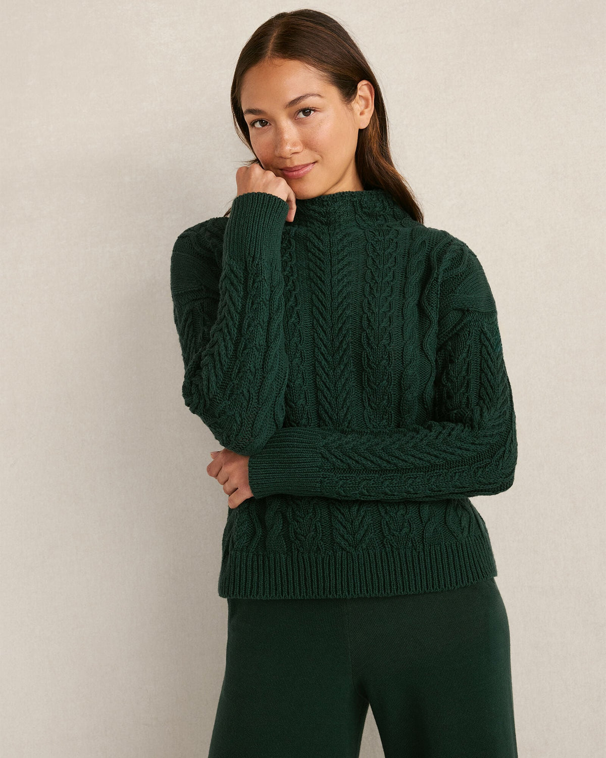 ORGANIC COTTON CABLE MOCKNECK SWEATER | Talbots