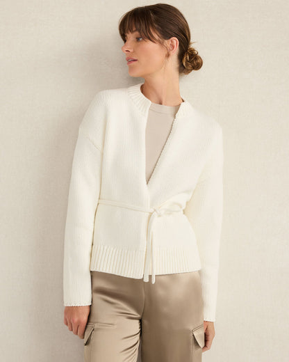 CHUNKY COTTON BLEND BELTED CARDIGAN | Talbots