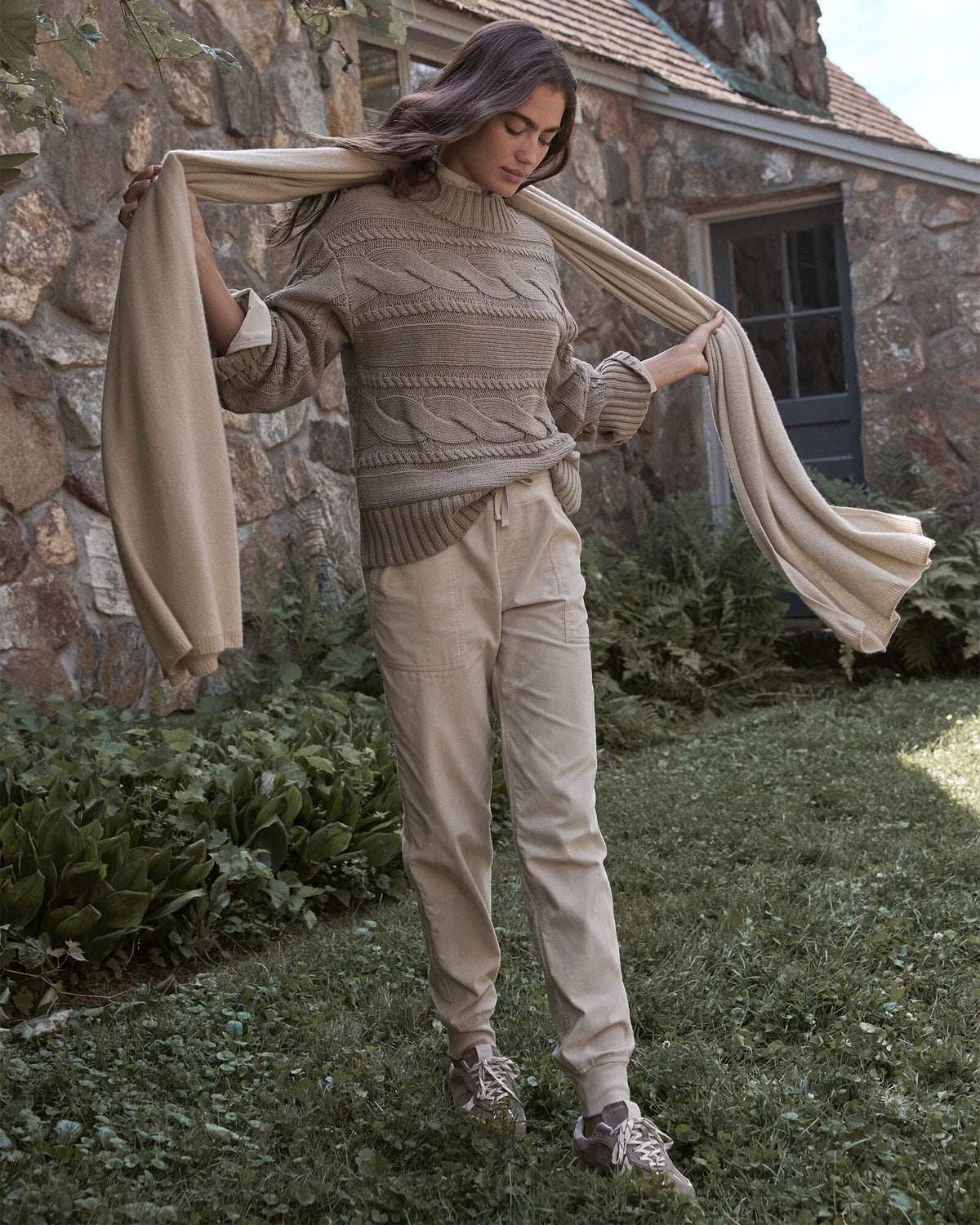COTTON BLEND HORIZONTAL CABLE SWEATER | Talbots