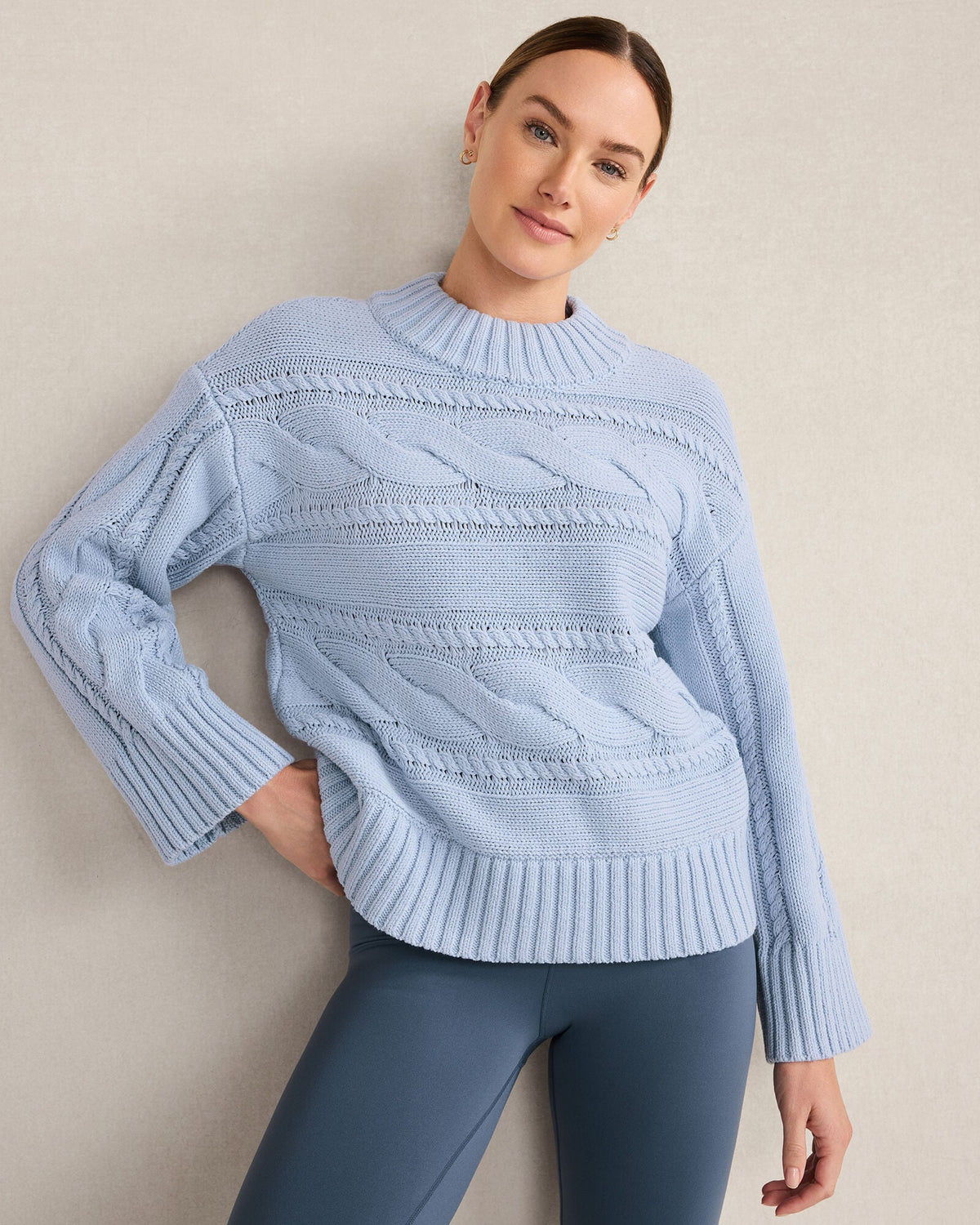 COTTON BLEND HORIZONTAL CABLE SWEATER | Talbots