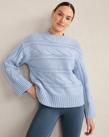 COTTON BLEND HORIZONTAL CABLE SWEATER | Talbots