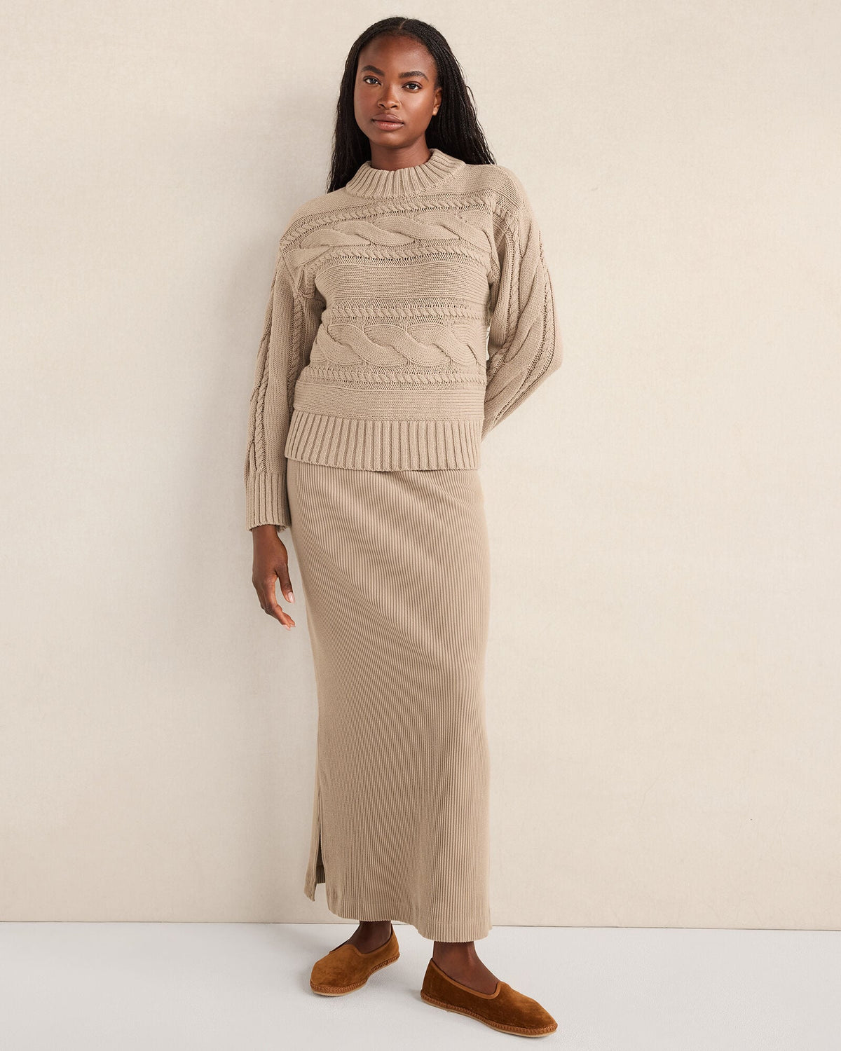COTTON BLEND HORIZONTAL CABLE SWEATER | Talbots