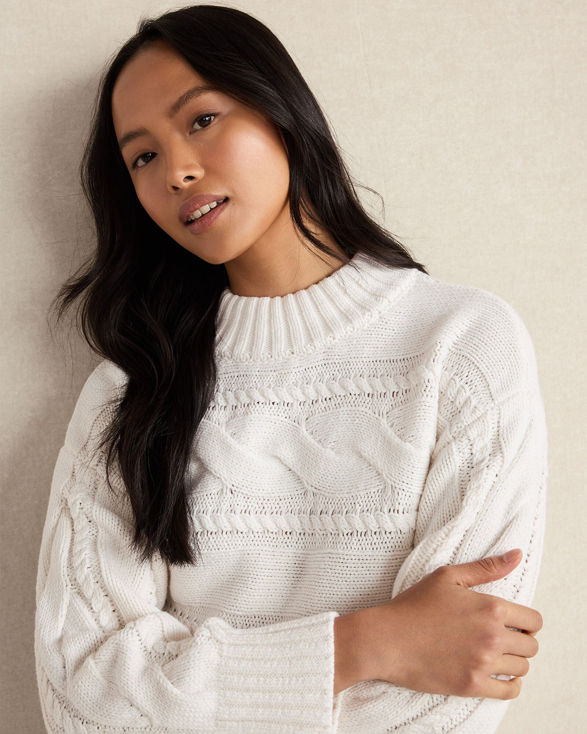 COTTON BLEND HORIZONTAL CABLE SWEATER | Talbots