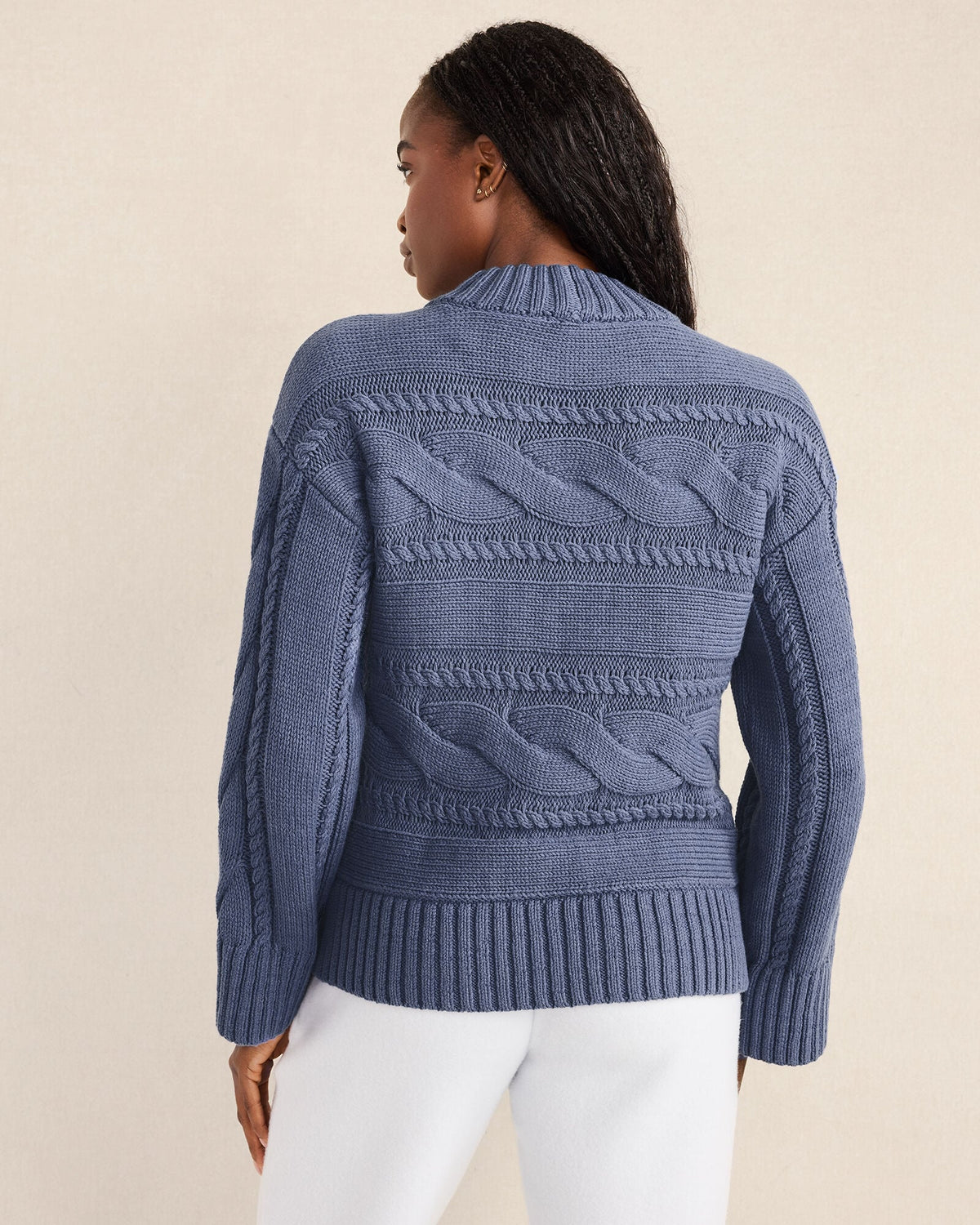 COTTON BLEND HORIZONTAL CABLE SWEATER | Talbots
