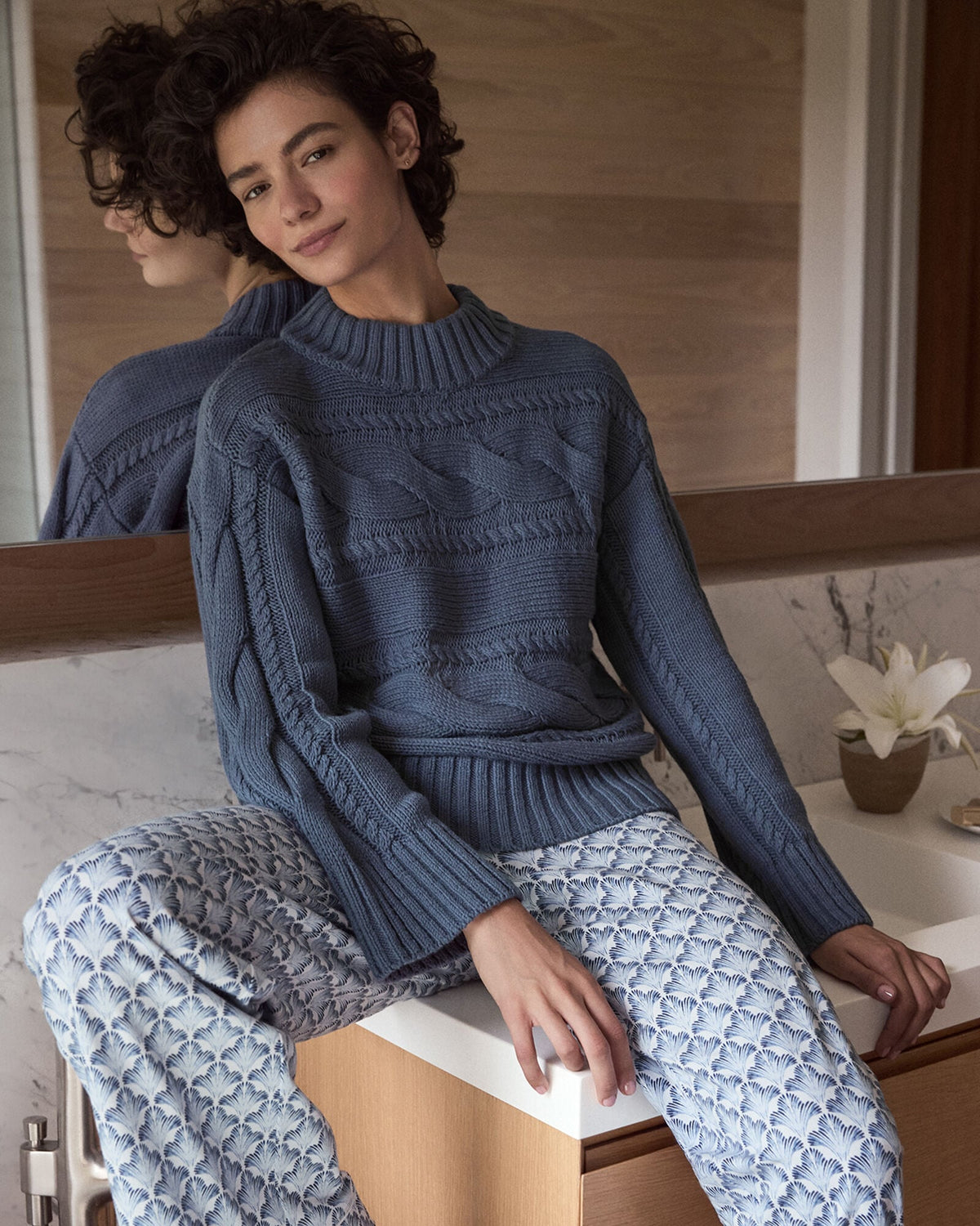 COTTON BLEND HORIZONTAL CABLE SWEATER | Talbots