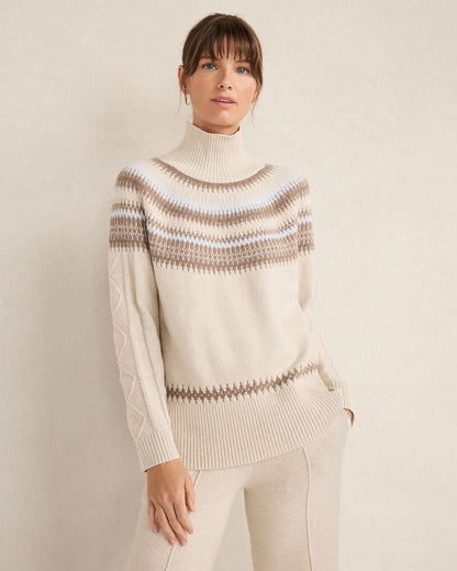 ORGANIC COTTON BLEND FAIR ISLE CABLE MOCKNECK SWEATER | Talbots