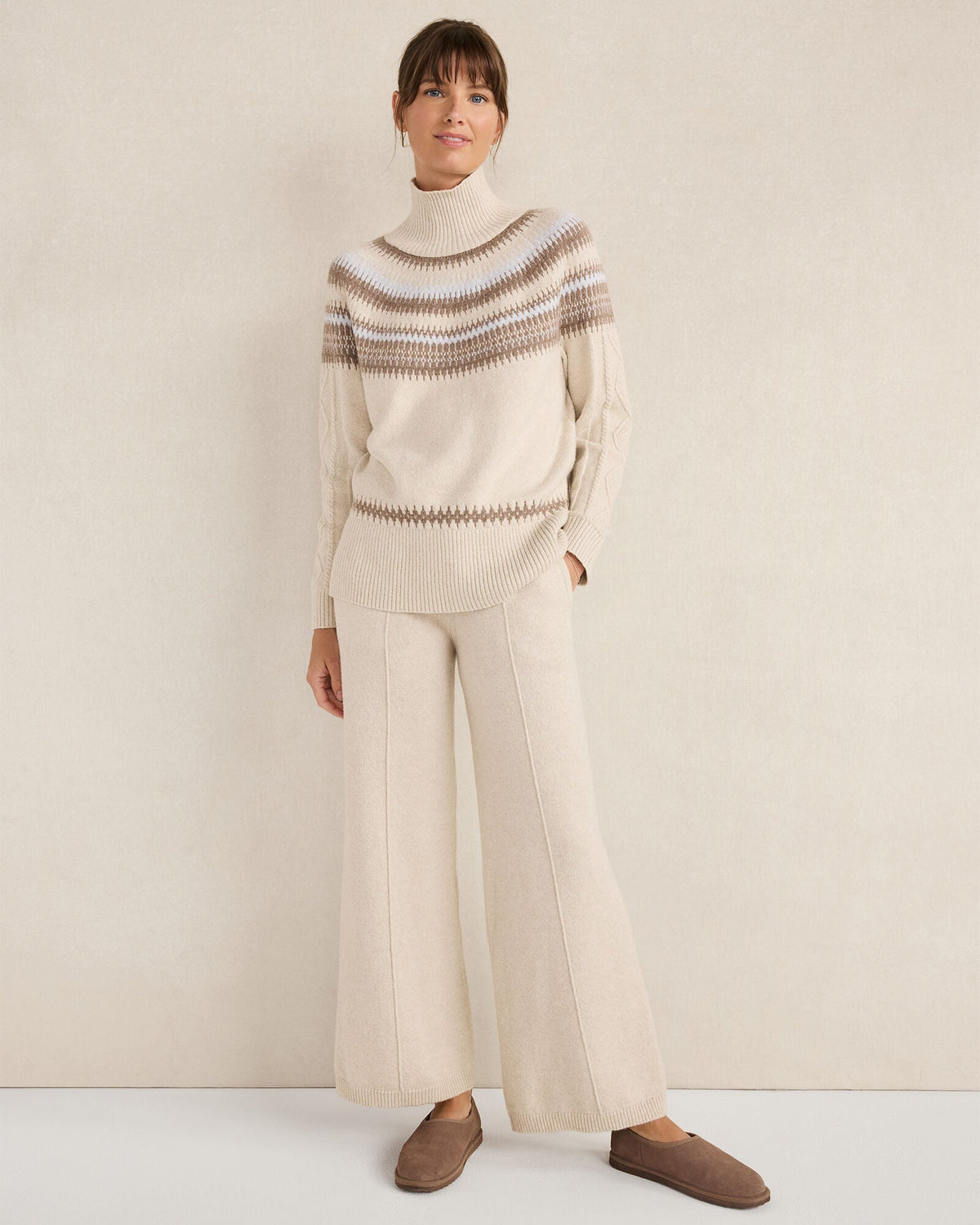 ORGANIC COTTON BLEND FAIR ISLE CABLE MOCKNECK SWEATER | Talbots