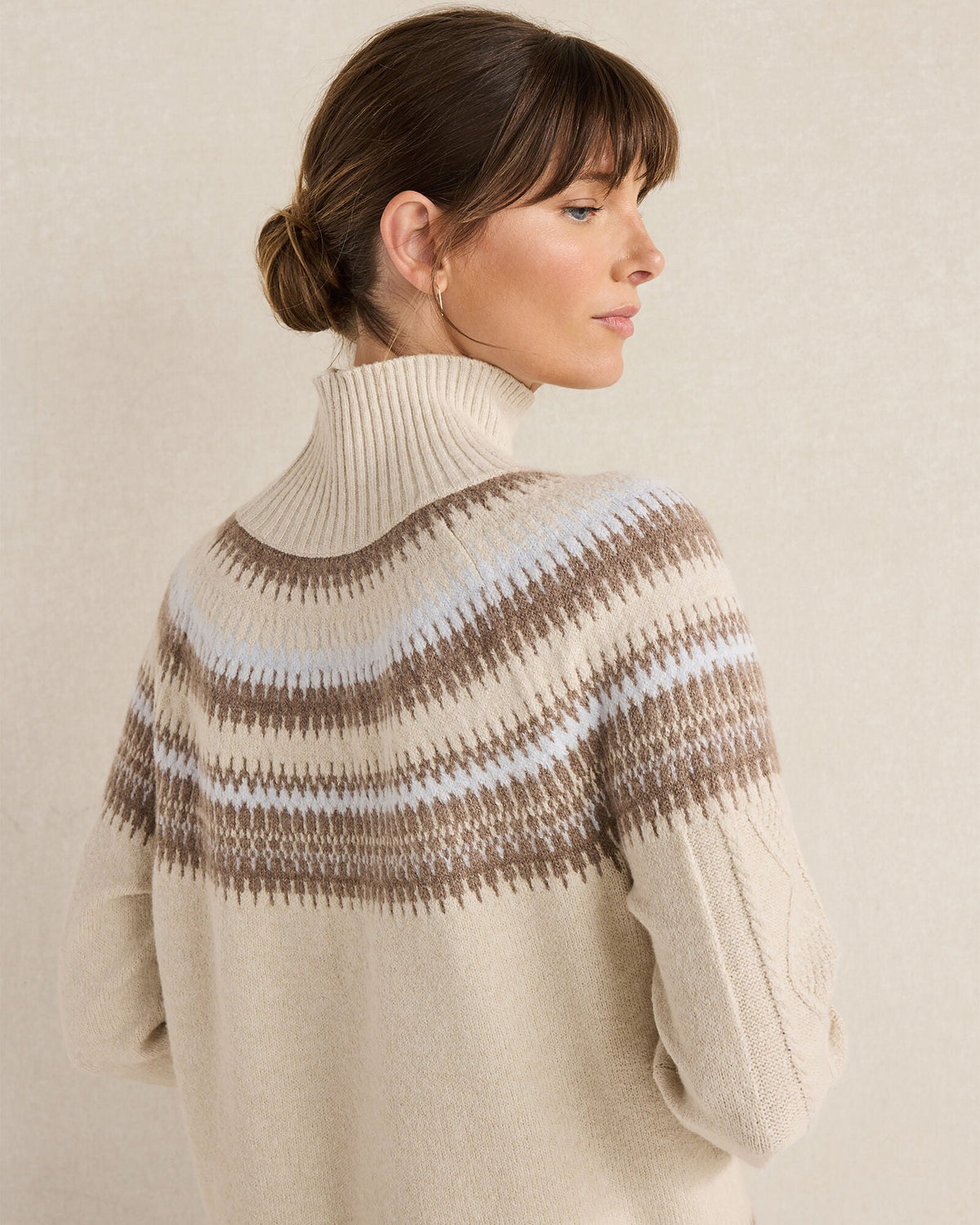 ORGANIC COTTON BLEND FAIR ISLE CABLE MOCKNECK SWEATER | Talbots