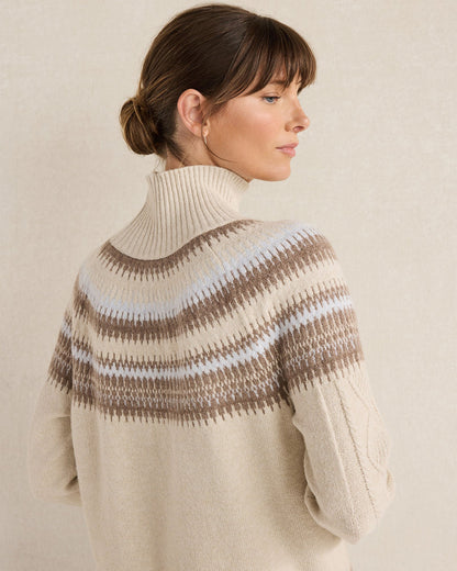 ORGANIC COTTON BLEND FAIR ISLE CABLE MOCKNECK SWEATER | Talbots