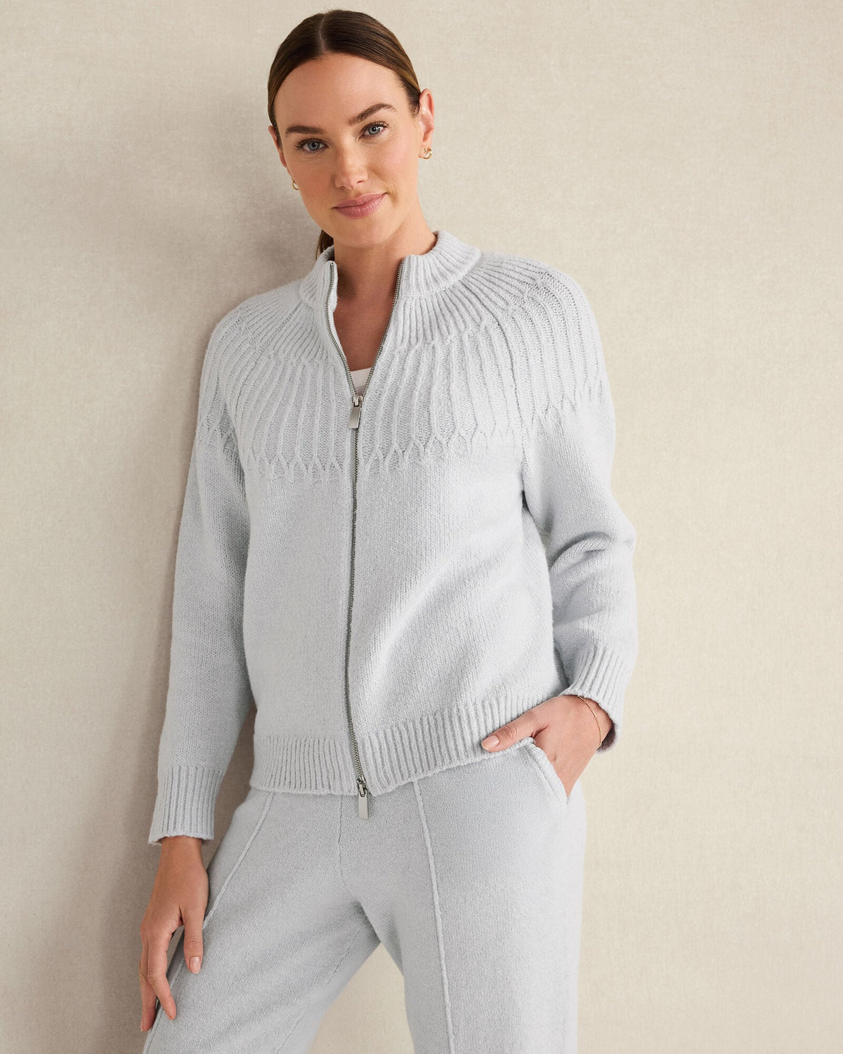 ORGANIC COTTON BLEND FAIR ISLE STITCH BOMBER | Talbots