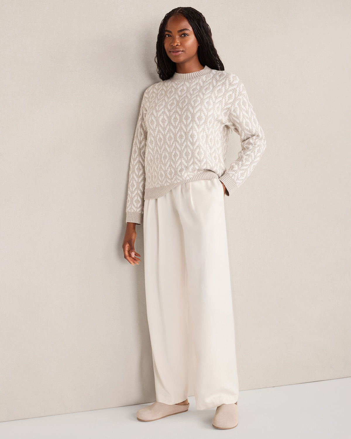 ORGANIC COTTON BLEND DIAMOND STITCH SWEATER | Talbots