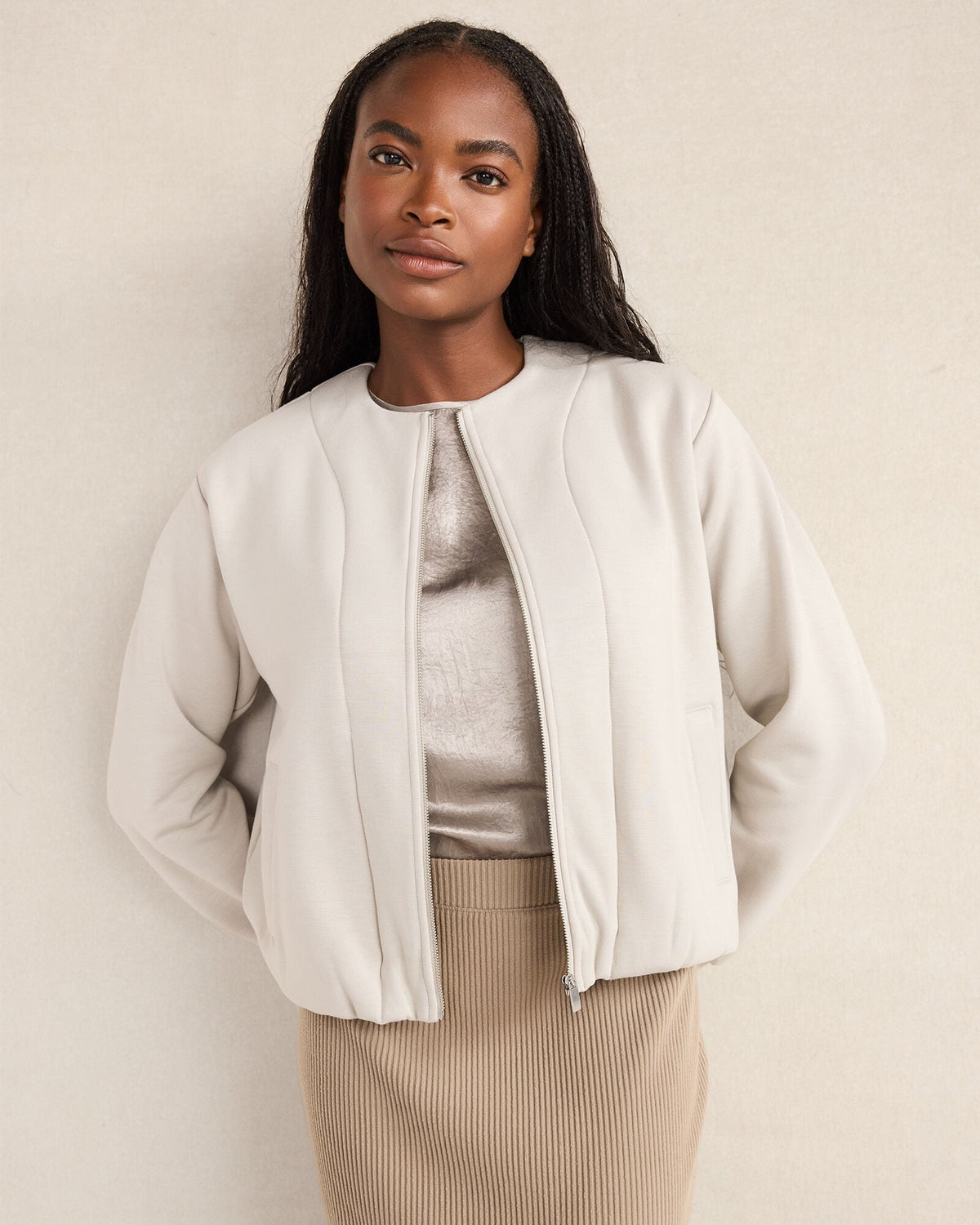 SOFT-BRUSHED FLEECE BUBBLE BOMBER | Talbots