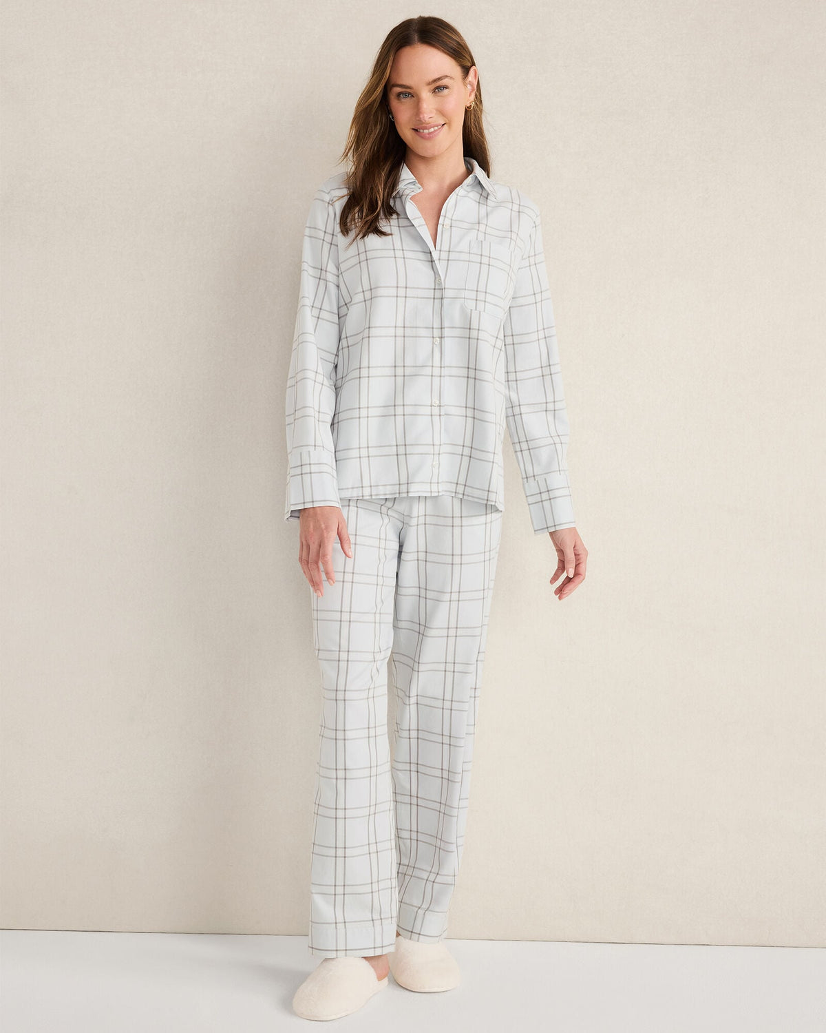 LIGHTWEIGHT FLANNEL WINDOWPANE PAJAMA TOP | Talbots