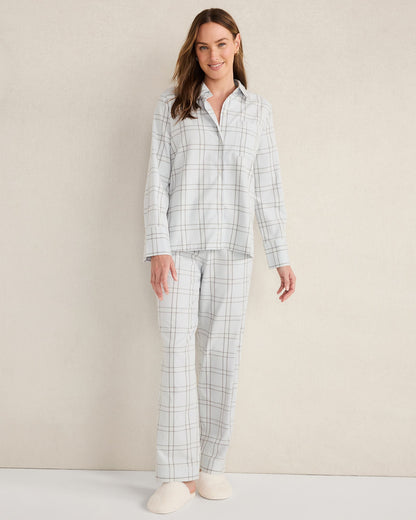 LIGHTWEIGHT FLANNEL WINDOWPANE PAJAMA TOP | Talbots