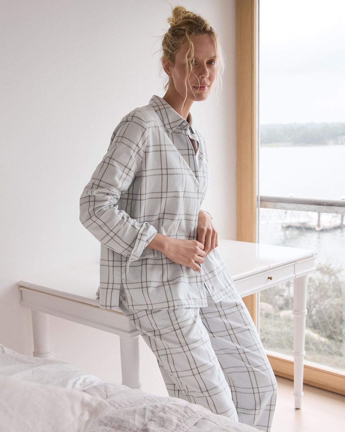LIGHTWEIGHT FLANNEL WINDOWPANE PAJAMA TOP | Talbots
